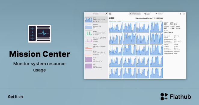 image of Mission Center, Gnome system resource monitoring app